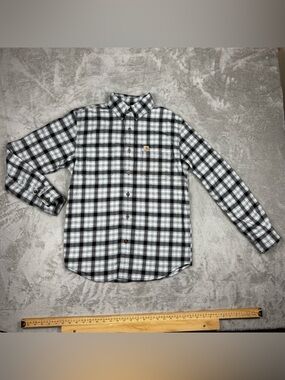 CARHARTT Men’s Flannel Black/White Stripe Long Sleeve Button Up Shirt Size S